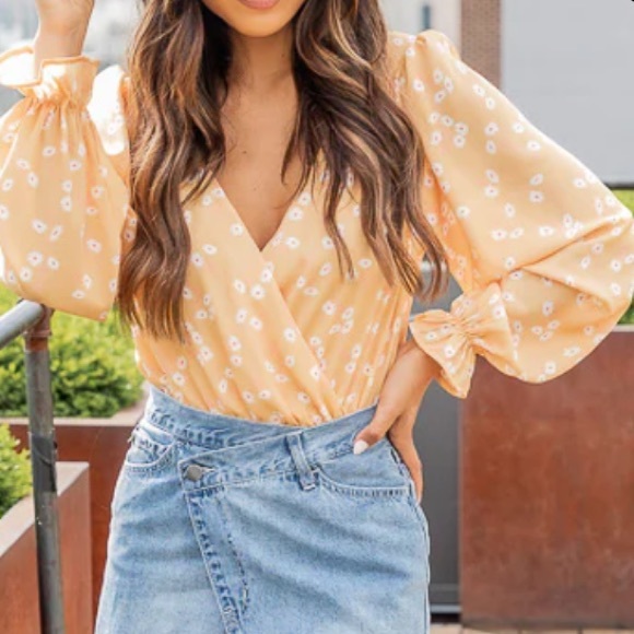 Pink Lily Tops - Pink Lily golden yellow floral bodysuit